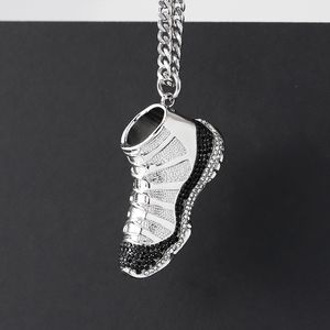 Pendant Necklaces MYLONGINGCHARM Hip Hop Necklace Shoes Pendant Stainless Steel Shoes Necklace with black and white Stones 230505