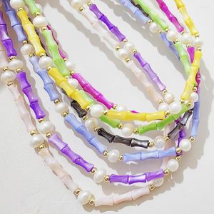 Choker Handmade Geometric Long Colorful Stone Beaded Chain Necklace For Women Fresh Water Pearl Chokers Statement Girl Jewelry