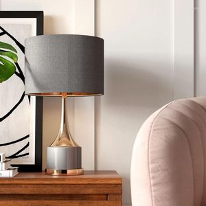 Table Lamps Modern Gray Hardware Plating Simple Bedroom Lamp LED E27 Lighting Marble Cloth Cover Living Room Study Desk