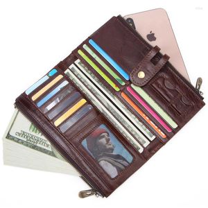 Wallets Fashion Genuine Leather Men Clutch Cellphone Bag Long Wallet Women Real Male Hasp Zipper Money Business