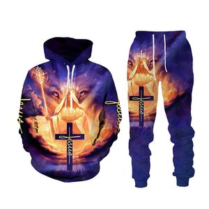 Männer und Frauen 3D-gedruckter Waldlöwe-Stil, Freizeitkleidung, Wolf, Mode, Sweatshirt, Hoodies und Hosen, Übungsanzug 003