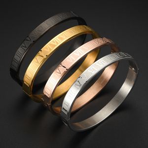 Bangle Luxury Cuff Armband Rostfritt stål som snider romerskt siffra par för män Kvinnsmycken 230504