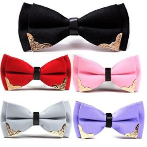 New Bow Tie Mens Polyester Adjustable bowtie Solid Mental Decorated Neckwear commercial butterfly adult bowknot 2pcs lot305V