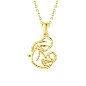 Chains YFN 14K Real Yellow Gold Mother And Child Pendant Necklaces For Women Christmas Mother's Day Jewelry Grandmother Mom