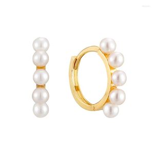 Orecchini a cerchio 925 Sterling Silver Needle Gold 10mm Pearl Huggies per le donne Luxury Fine Clip Piercing Gioielli di moda