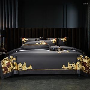 Sängkläder set Euro Luxury Gold Vintage Royal Embroidered 1000TC Egyptian Cotton Set Däcke Cover Bedstrasad Bed Sheet Pillow Case