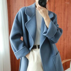 Women's Wool & Blends Hepburn Style Woolen Coat Mid-length Autumn And Winter High-end Cashmere Double-sided Velvet Loose Tess22