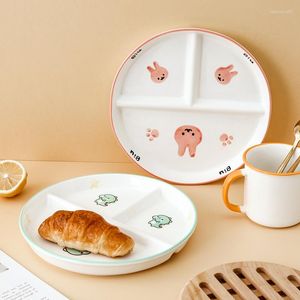 Teller Nordic Ceramic Divider Plate Home Kinderfach Frühstücksscheibe Obst Gemüse Salat Reis Eierplatte