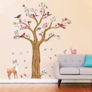 Bakgrunder 2st/Lot Bird Deer Tree Wall Sticker TV Bakgrund Hemdekoration Diy Wall Poster Sovrum för barn Wallstick Pail Packing 230505