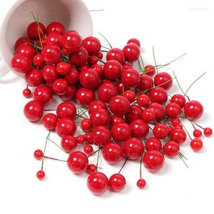 Dekorativa blommor 50/100st Pearl Stamens Artificial Flower Small Berries Cherry For Wedding Party Gift Box Christmas Diy Wreath Home