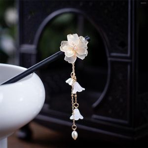 Hair Clips Chinese Flower Hairpins Sticks Vintage Wooden Stick Pins With Tassel For Women Ornaments Head Jewelry