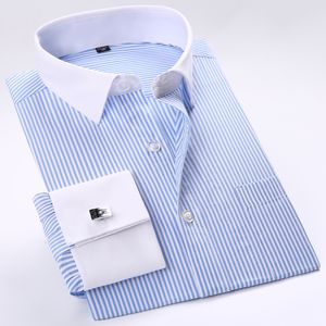 Men's Casual Shirts Business Contrast Collar French Cuff Dress Long Sleeve Regular-Fit Social Wedding Party Shirt 230505