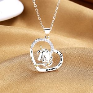 Pendant Necklaces Fashion Love Mother and Son Unicorn Necklace Exquisite Sunflower bee Diamond Heart Shape Animal Pop Jewelry Girl Birthday Gift 230505