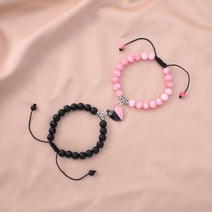 Strand 2st/par romantiskt kärlekshjärta par armband avstånd lockar magnet braclet natursten justerbara tillbehör gåva bijoux