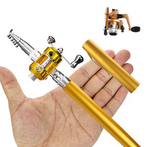 Boat Fishing Rods 20cm Portable Pocket Telescopic Mini Fishing Pole Pen Shape Folded Fishing Rod with Reel Wheel Fishing Rod 230505