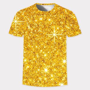 Herr t-shirts män t-shirt 3d gyllene glitter digital tryck t-shirt o-hals kort ärm mäns casual personlighet t-shirt tee topps 230504