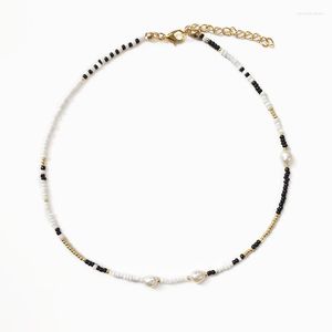 Choker 2023 Summer Retro Charm Natural Pearl Necklace Black White Gold-color Rice Bead Mix And Match Trendy Jewelry For Girl