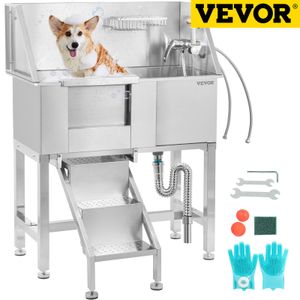الرشاشات Vevor 34 بوصة الكلب الاستمالة الحوض من الفولاذ المقاوم للصدأ الحوض الاستعداد مع صنبور وملحقات لغسل الكلاب حوض حمام الحيوانات الأليفة