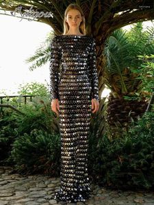カジュアルドレスailigou 2023夏の女子ファッションセクシーな長袖の背中のない豪華なスパンコールダイヤモンドタイトスカートエレガントなイブニングドレス