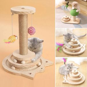 Toys Pet Toy Interactive Cat Toy Scratching Post Two/Three Layer Turntable Balls Wood Funny Safe For Kitten Puppy Playing Training