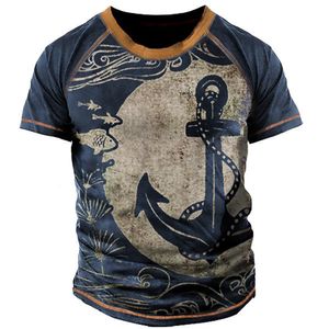 Summer Casual Muscle tops for Men - Anchor Graphic 3D Print Retro Street Style, Short Sleeves, Crewneck, Plus Size 6XL (230505)