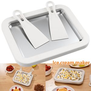 Ice Cream Tools Stainless Steel Ice Cream Maker Plate Fried Yogurt Machine Pan Household Yogurt Fried Ice Tray DIY Mini Ice Tray with Scraper 230504