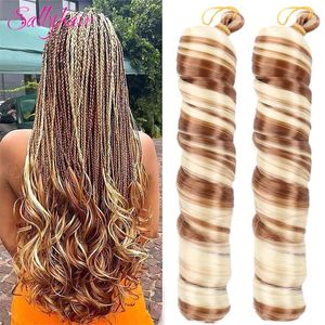 Hårbulkar sallyhair syntetiska 22 tum franska lockigt flätande hår spiral curls virkning hår bouncy silkeslen flätor hår bulk hårförlängningar 230504