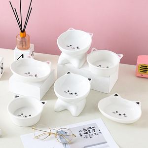 給餌新しい白いかわいいペットセラミックボウルかわいい猫パターンペットフィーダースモールキャットボウルペットフードシングルボウルキャットフィードキャットアクセサリー