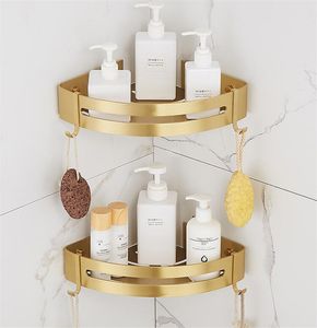 Prateleiras de banheiro prateleira de canto de parede prateleira de banheiro escovada de alumínio dourado prateleira de banho de banho de banho de banho de banho de banho de banheira shampoo de canto 230504