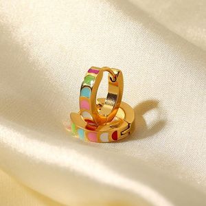 Hoop Earrings Grie Fashion Retro Color Drip Oil Stainless Steel For Women 18K Gold Plating Earring Fine Jewelry Daily Girl Gifts