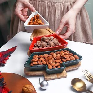 Teller Weihnachtsbaumförmiger Keramik-Dessertteller Wohnzimmer-Snack Segmentiertes Süßigkeitsgeschirr