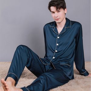 Mäns sömnkläder Men Summer Ice Silk Sleepwear Thin Breattable Pyjama Set Solid Color Silk Pyjamas Comfort Satin Pyjama Male Casual Pijama 230505