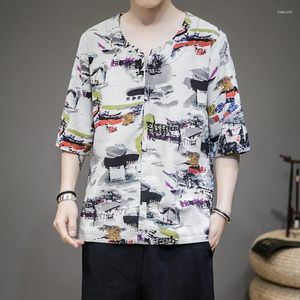 Roupas étnicas de verão masculino camisa de linho em estilo chinês retro casual deco