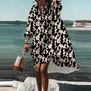 Casual klänningar Ny överdimensionerad skjorta klänning kvinnor sommar avslappnad lös knapp långärmad strandklänningar kvinnliga elegant bohemiska semester sundress 230505