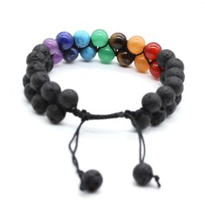 Charm Bracelets 100-Unique 1 Pcs Handmade Layer 8 Mm Round Beads Black Lava Stone Healing Chakra Wrist Jewelry