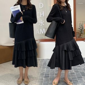 Casual Dresses Spring Stitching Fashion Temperament Skirt Is Thin Pleated Loose Large Size Pullover Sweater Dress Women'sCasual