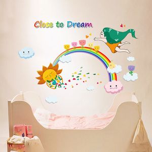 Papéis de parede Rainbow Girl Starters de parede Adesivo do quarto do quarto de bebê decoração do berçário nuvens de arco -íris de meninas decalques 3d desenhos animados Wallstickers 230505