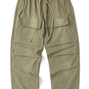Men's Pants 7TH Spring Fall Distressed Ribbon Multi Pocket Drawstring Overalls Trousers 230428