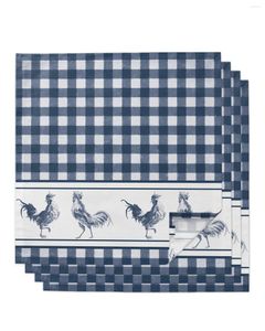 NACKBALHA 4PCS Fazenda Plaid Rooster azul retro quadrado de 50cm de festas decoração de pano jantar de cozinha de cozinha servindo guardanapos