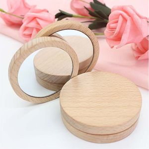 Travel Mini Makeup Mirror Can Be Custom Logo Portable Wooden Shell Table Makeup Mirror
