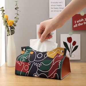 Tissue Boxes Napkins Nordic PU leather tissue box pumping paper case living room tissue set paper bag car paper pumping box Z0505