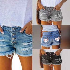 Kvinnors shorts 2022 Summer Women's Denim Shorts European och American Trend Ripped Hole Tassel Straight Breasted Women's Hot Pants Shorts Z0505