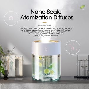 Diffusori di oli essenziali Umidificatore d'aria per la casa USB Ultrasonic Essenti OIL Diffus Aroma 2L Grande capacità 3 Ugelli Purificatore d'aria a nebbia pesante con lampada a LED 230504