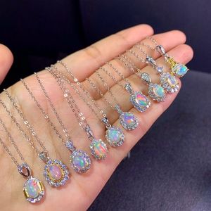 Hänge halsband naturliga opal halsband hänge 925 silver skicka kedja färgglad ädelsten halsband födelse sten halsband engagemang hänge 230505