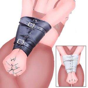 Bdsm Restraint Adjustable Leather Back Bondage Armbinder Wrist Cuffs Handcuffs Single Gloves Arm Binder Strap Adult Game Sex Toy