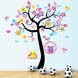 Sfondi 160 * 170 cm Cartoon Tree Wall Stickers Simpatici animali Fiori Home Decor Decalcomanie per la camera dei bambini Kindergarten DIY Art PVC Wallstickers 230505