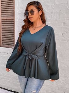 Kvinnors plus size tshirt kvinnor 4xl bow bluses peplum topps casual blacktshirt för damer långärmad v hals höst bomull tee skjortor mode 230504