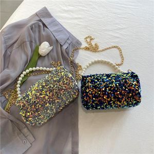 Bolsas de noite Mulheres pérolas lantejas de cilindro de ombro para a embreagem de festa da bolsa de ombro