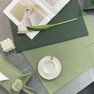 Table Mats Solid Avocado Green Leather Placemat Woven PVC Waterproof Oilproof Mat Heat-insulated Plate Bowl Pad Dinning Room Decor