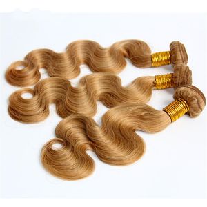 Honung Blond brasiliansk kroppsvåg Human Hår väver Buntar Färg 27# Peruansk malaysisk indisk Eurasian Russian Virgin Remy Hair E277s